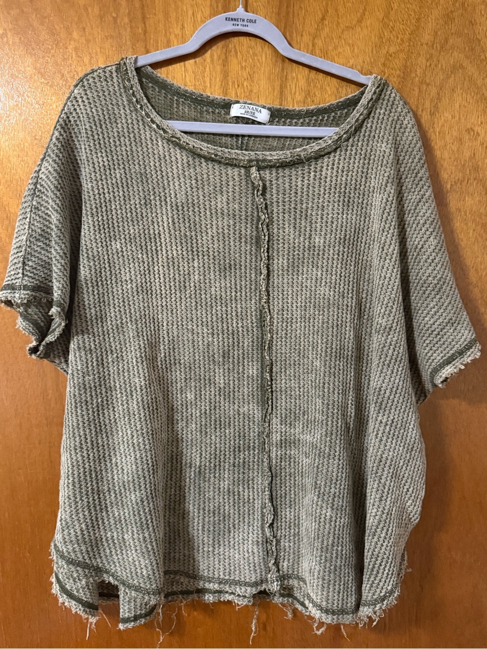 Zenana Outfitters Olive Waffle Knit Short Sleeve Tunic